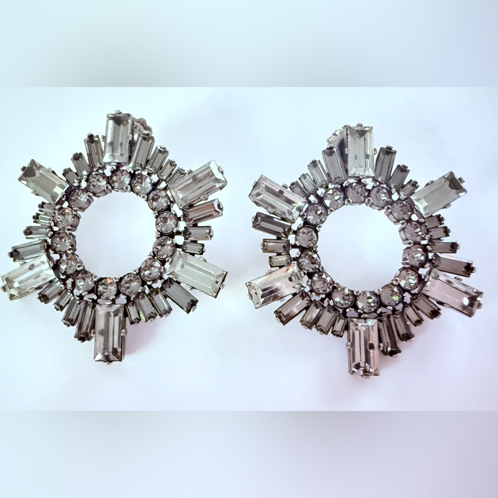 Authentic Amina Muaddi Begum Crystal earrings in gray color - 1.7 in Large